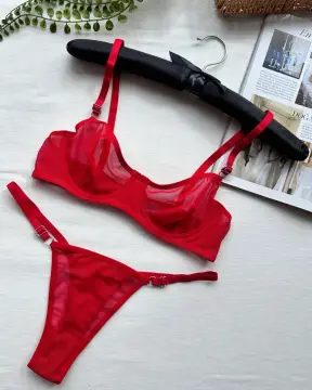 Transparan Desteksiz Sütyen Takımı - Kırmızı