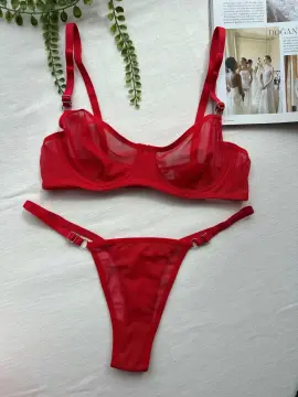Transparan Desteksiz Sütyen Takımı - Kırmızı