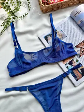 Transparan Desteksiz Sütyen Takımı - Mavi