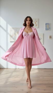 Dantelli Babydoll Gecelik & String Takım - Pembe