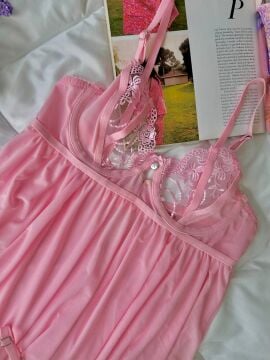 Dantelli Babydoll Gecelik & String Takım - Pembe