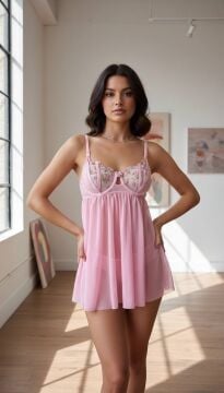 Dantelli Babydoll & String Takım - Pembe Çiçek Desenli