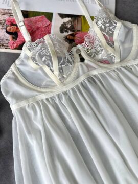Dantelli Babydoll Gecelik & String Takım - Ekru