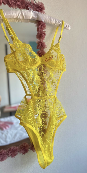 Dantel İşlemeli Balenli Transparan Bodysuit - Sarı