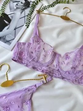Transparan Dantelli Sütyen & String Takımı – Lila
