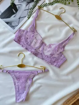 Transparan Dantelli Sütyen & String Takımı – Lila