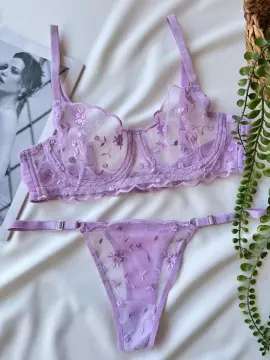 Transparan Dantelli Sütyen & String Takımı – Lila