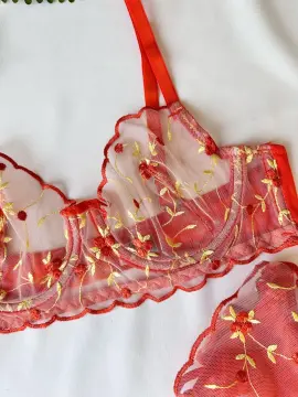 Transparan Dantelli Sütyen & String Takımı – Turuncu