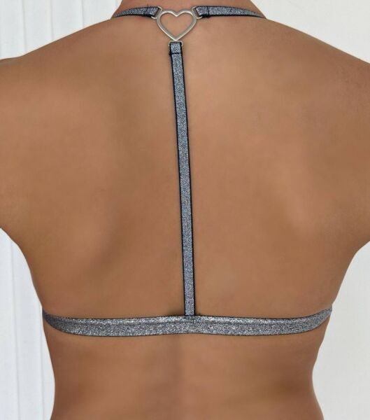 Desteksiz B Cup Simli Önden Açılan Sırt Detaylı Bralet Sütyen (Renk Seçenekli) Lacivert - 85B