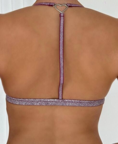 Desteksiz B Cup Simli Önden Açılan Sırt Detaylı Bralet Sütyen (Renk Seçenekli) Mürdüm - 80B