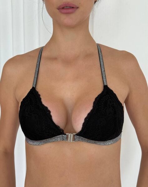 Desteksiz B Cup Simli Önden Açılan Sırt Detaylı Bralet Sütyen (Renk Seçenekli) Siyah - 85B