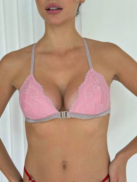 Desteksiz B Cup Simli Önden Açılan Sırt Detaylı Bralet Sütyen (Renk Seçenekli) Pudra - 75B