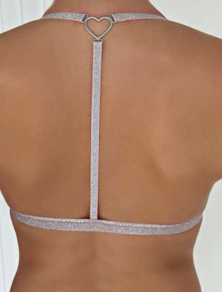 Desteksiz B Cup Simli Önden Açılan Sırt Detaylı Bralet Sütyen (Renk Seçenekli) Pudra - 75B