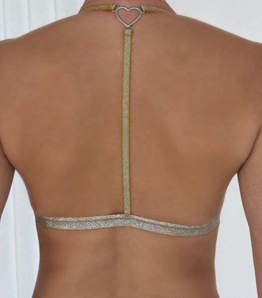 Desteksiz B Cup Simli Önden Açılan Sırt Detaylı Bralet Sütyen (Renk Seçenekli) Hardal - 80B
