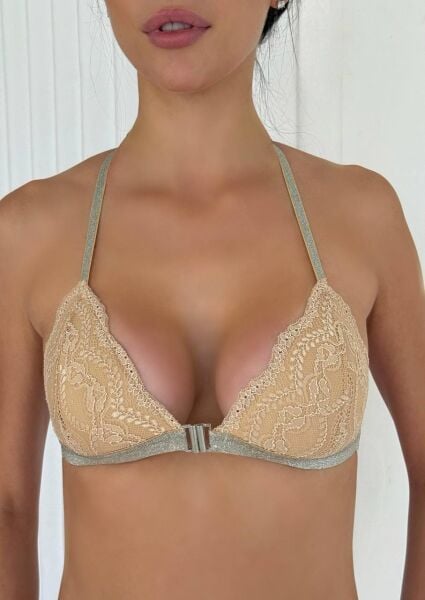 Desteksiz B Cup Simli Önden Açılan Sırt Detaylı Bralet Sütyen (Renk Seçenekli) Ten - 75B