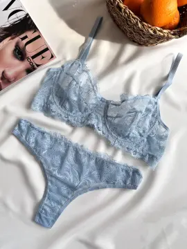 Dantelli Sütyen & Tanga Külot Takımı - Bebe Mavisi