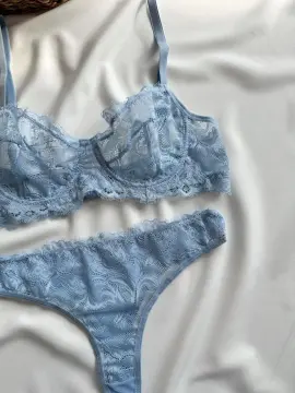 Dantelli Sütyen & Tanga Külot Takımı - Bebe Mavisi