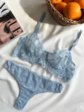 Dantelli Sütyen & Tanga Külot Takımı - Bebe Mavisi