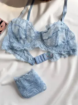Dantelli Sütyen & Tanga Külot Takımı - Bebe Mavisi