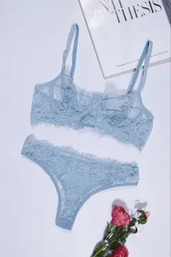 Dantelli Sütyen & Tanga Külot Takımı - Bebe Mavisi
