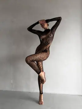 Full Body Leopar Desenli Esnek Transparan Vücut Çorabı
