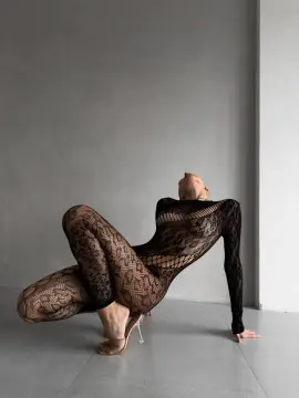 Full Body Leopar Desenli Esnek Transparan Vücut Çorabı