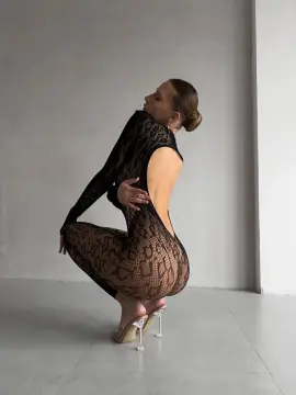 Full Body Leopar Desenli Esnek Transparan Vücut Çorabı