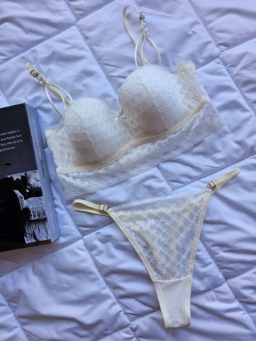Lotus Modeli Desteksiz B Cup Dantelli Sütyen Külot Takımı - Ekru