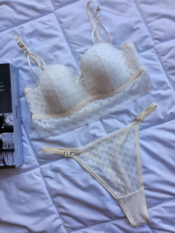 Lotus Modeli Desteksiz B Cup Dantelli Sütyen Külot Takımı - Ekru