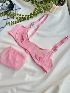 Transparan Desteksiz Sütyen Takımı - Pudra