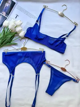 Tulle Dream Düz Tül Transparan Jartiyer Takım 3 Parça - Mavi