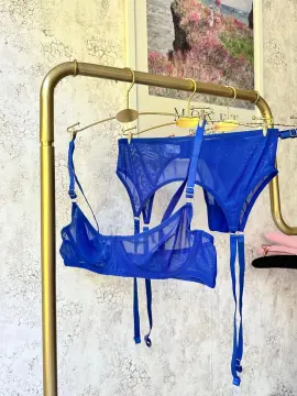 Tulle Dream Düz Tül Transparan Jartiyer Takım 3 Parça - Mavi