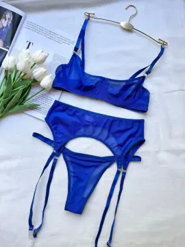 Tulle Dream Düz Tül Transparan Jartiyer Takım 3 Parça - Mavi