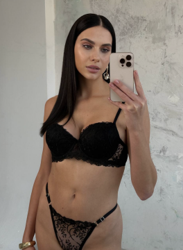 Siyah Desenli Dantel Sütyen & Tanga Takımı