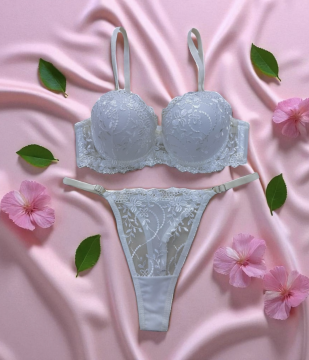 Dantel Sütyen & Tanga Takımı - Ekru