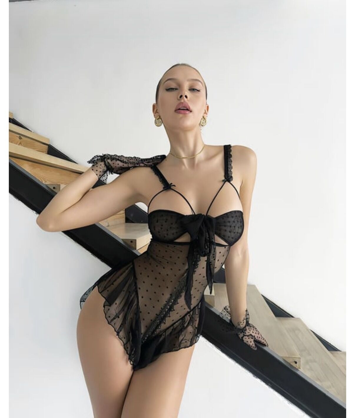 Mystic Black – Transparan Fırfırlı Dantel Babydoll