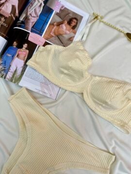 Pamuklu Kaşkorse Desteksiz Balenli Takım - Sarı