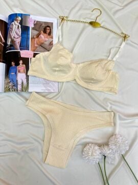 Pamuklu Kaşkorse Desteksiz Balenli Takım - Sarı