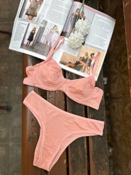 Pamuklu Kaşkorse Desteksiz Balenli Takım - Somon