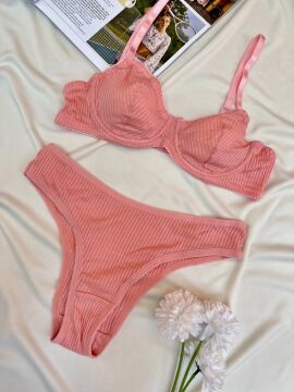 Pamuklu Kaşkorse Desteksiz Balenli Takım - Somon