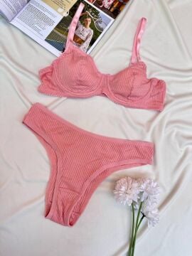 Pamuklu Kaşkorse Desteksiz Balenli Takım - Somon