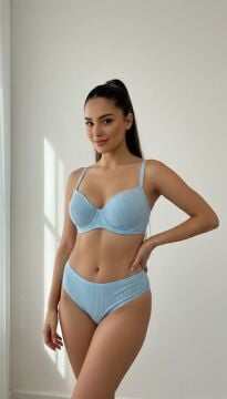 Pamuklu Kaşkorse Desteksiz Balenli Takım - Mavi