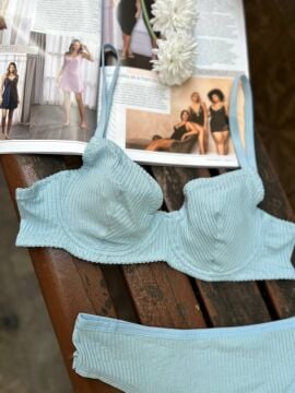 Pamuklu Kaşkorse Desteksiz Balenli Takım - Mavi