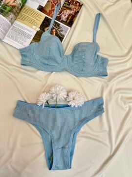 Pamuklu Kaşkorse Desteksiz Balenli Takım - Mavi