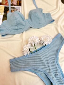 Pamuklu Kaşkorse Desteksiz Balenli Takım - Mavi