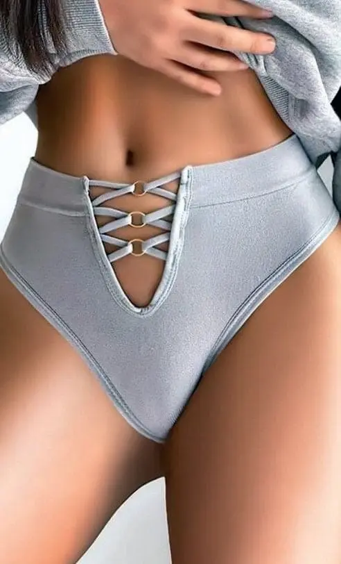 Halka Detaylı Fantazi Seksi Külot - Gri