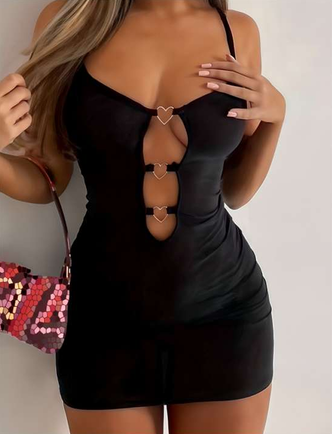 Kalp Tokalı Cut-Out Mini Elbise