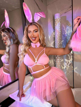 Pembe Tavşan Kız Cosplay Kostüm Seti