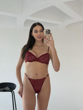 Dantelli Bralet Sütyen & Tanga Takımı - Bordo