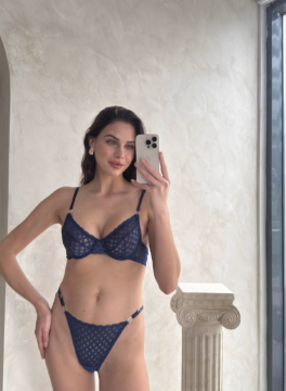 Dantelli Bralet Sütyen & Tanga Takımı - Lacivert